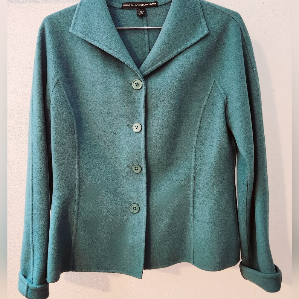 Linda Allard Ellen Tracy teal wool coat size 6